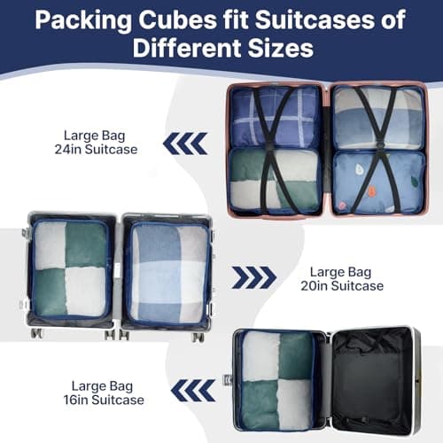 Extra Large Packing Cubes 6 PCS, 50x40x15CM Same Size Suitcase Organiser Bags, Mesh Packing Cubes for Suitcases Extra Large Set Only (Navy, 6 x XL) — view 4
