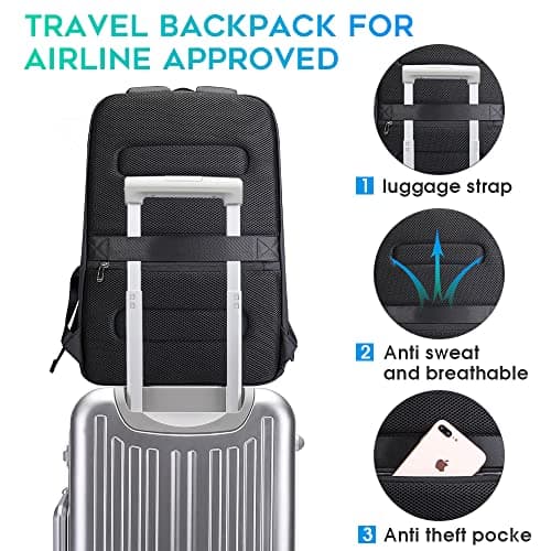 BANGE Business Smart Backpack Waterproof laptop backpack with USB Charging Port,Travel Durable Backpack (BlACK(three Pocket) — view 4