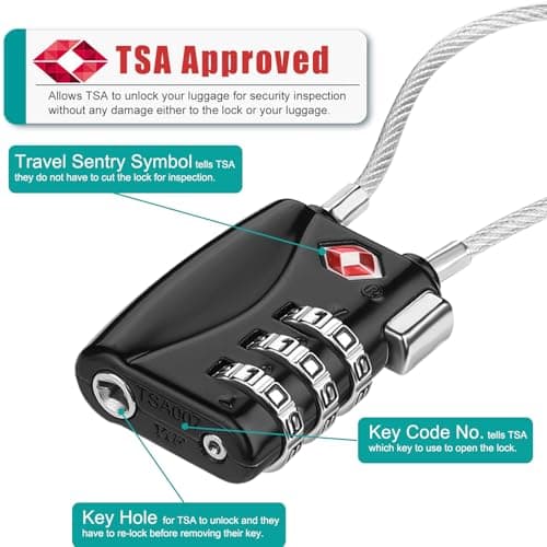 ZHEGE Suitcase Lock, TSA Approved Luggage Locks for Travel (Black & Sliver) — view 2