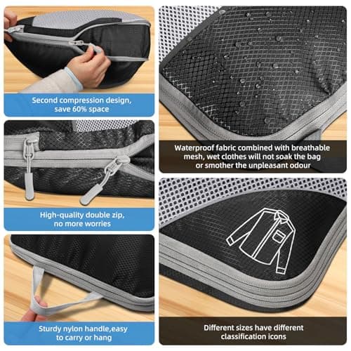 ioutdoor Packing Cubes Compression Organiser Bags Packing Bag Set Black — view 4
