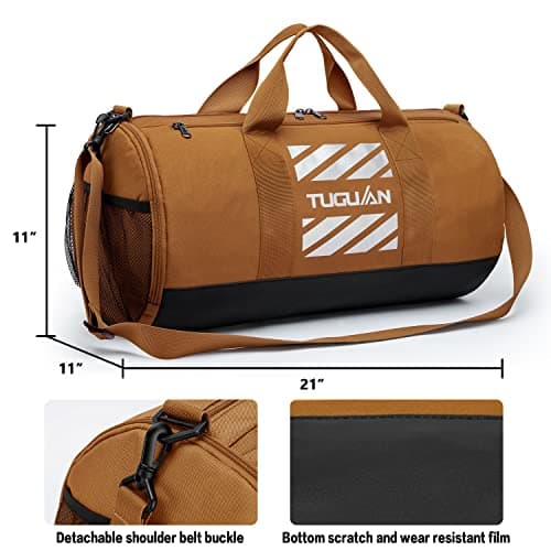 TUGUAN Gym Bag Sports Holdall Bag for Men 40L Travel Duffels with Shoes Compartment and Wet Pocket Carry on Sports Equipment for Swimming Basketball Football Kit Bag, Brown — view 4