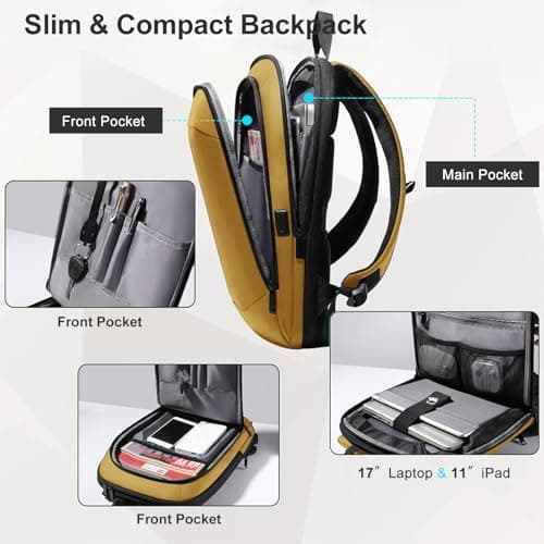 HEROIC KNIGHT Laptop Backpack, Anti Theft Travel Rucksack 17Inch-Yellow — view 3