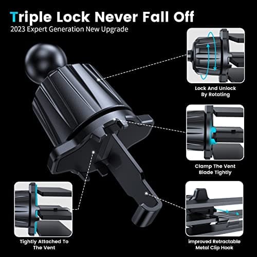 APPS2Car Magnetic Car Phone Holder Air Vent Mount – Universal Phone Holder for Car, Strong Magnet Grip, 360° Rotation, Secure Hook Clip, Compatible with iPhone, smartphones – Black — view 2