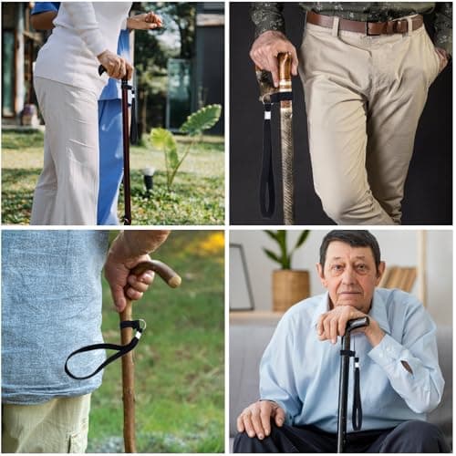 Exircy 5Pcs Black Elastic Loop Walking Stick Wrist Straps, Anti-Slip from Handle Straps Band Black Nylon Strap Wrist Strap Fit for Collapsible Foldable Walking Stick, Crutches — view 4