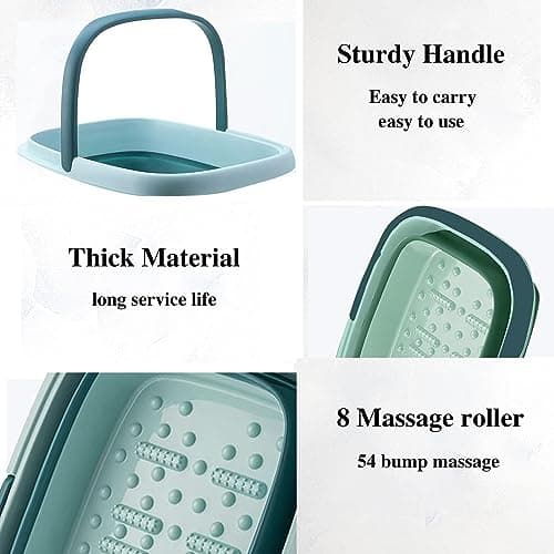 Foot Bath Basin with Massage Acupoint,Collapsible Plastic Pedicure Bowl with Handles,Foot Spa Bath 15L/4 Gallons Foot Soak Bowl and Mop Cleaning Bucket(Green) — view 4