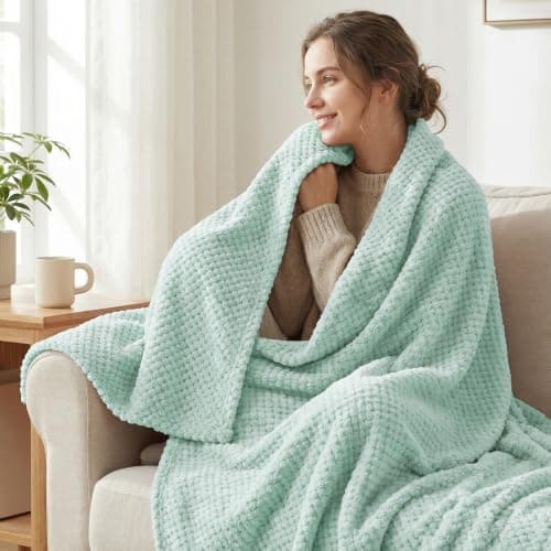 Exclusivo Mezcla Large Waffle Fleece Throw Blanket for Sofa, 127x178 CM — view 2