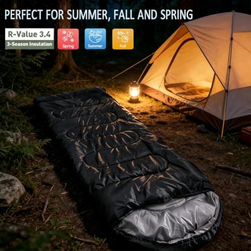 Sleeping Bag for Adults & Kids, 3-4 Season Sleeping Bags With Compact Bag, Ultralight, Soft, Warm Sleep Bag for Boys Girls Outdoor Camping, Travel, Hiking, Backpacking, Black Warm Weather 15-30°C — view 5