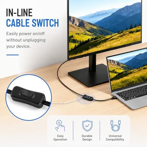 Flomiara USB A to USB C Cable with On Off Switch, Inline USB Type C Power Cable for LED Strip Lights, Webcam, Desk Fan & Power Bank, Short USB Switch Cord (30CM) — view 2