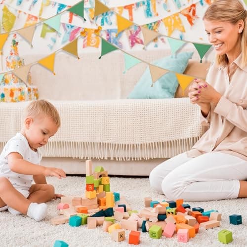 Alaoo Fabric Bunting Banner, 2.6M Triangle Garland Flags with Tassels, Double Sided Colorful Cotton Bunting for Birthday, Wedding, Indoor Activity Party Festivals Decoration (Brownish Yellow) — view 4