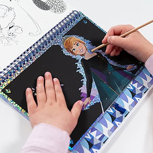 Frozen II Scratch Book: Scratch Book & Colouring Book with Stencils and Glitter Stickers with Anna & Elsa Activity Book for Home and Travel 681439, [A] 'Blue, White, Silver' — view 3