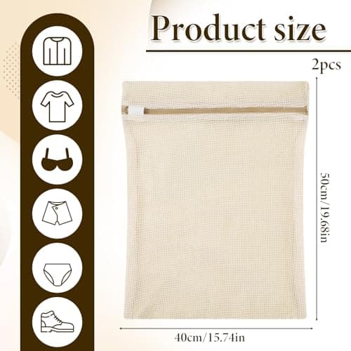 2 Pack Natural Cotton Mesh Laundry Bags, 16x20" Breathable Laundry Garment Bag with Sturdy Zipper, Gentle Wash Bags for Delicates Lingerie Clothes, Versatile Travel Storage Bag for Essentials Bra Sock — view 2