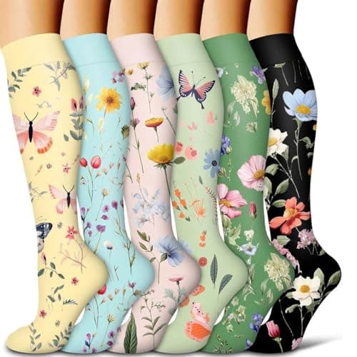 Compression Socks for Women Flying Long Haul 15-20 mmHg 6 Pack Compression Stockings Long Support Travel Flight Socks Over the Knee Length Pressure Stockings for Running Nursing Athletic — view 2