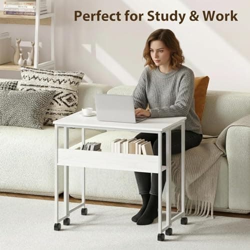 Aptliton Folding Desk, No Assembly Small Computer Desk, 80cm Portable Foldable Table for Small Spaces, Sturdy Home Office Writing Workstation for Bedroom, Study, Students (White) — view 3