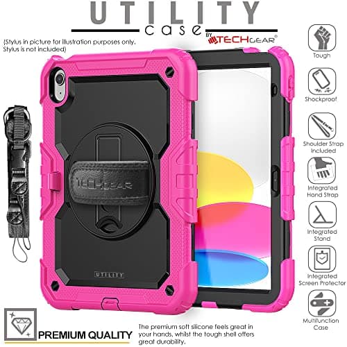 TECHGEAR UTILITY Case for iPad 11" A16 (11th Gen 2025) & 10.9" (10th 2022), Rugged Heavy Duty Shockproof Cover Screen Protection, 360 Stand, Hand & Shoulder Strap - for Work, School, Travel etc - Pink — view 3