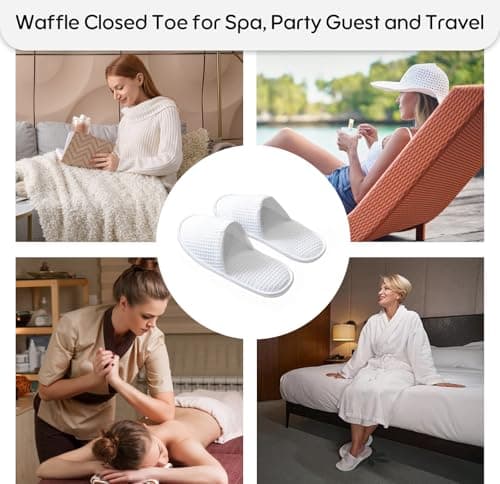 Defresit 15 Pairs of Hotel Slippers, Waffle Closed Toe,Disposable Deluxe Closed Toe Spa Slippers, Flat White House Shoes Washable and Foldable for Spa, Party Guest and Travel — view 2