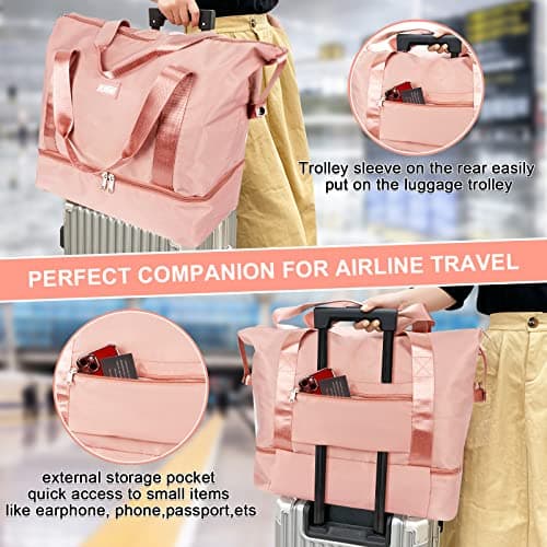 CS COSDDI 36L Duffel Bag with Trolley Cover, Dry Wet Separate Gym Bag for Sports and Waterproof Shopping for Men and Women, Pink — view 2