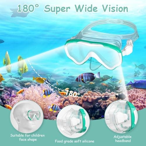 AOOSA Kids Snorkel Set, Anti-Fog Tempered Glass Diving Mask Snorkeling Gear — view 3
