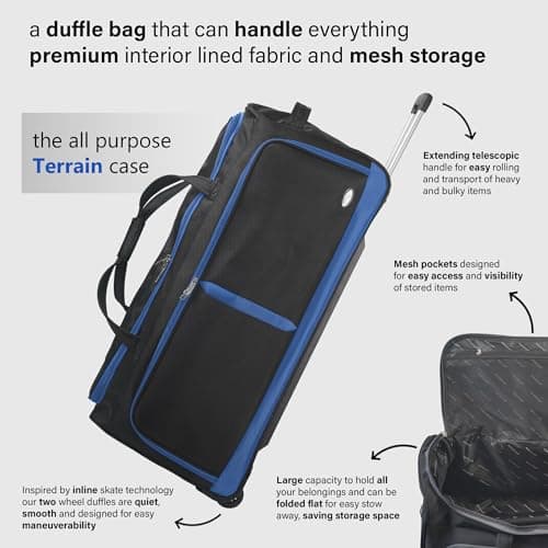 Aerostar 36" XL Extra Large Lightweight Duffle 3 Wheel Travel Bag Holdall Suitcase Check-in Luggage All Terrain (174L, Blue on Black) — view 4