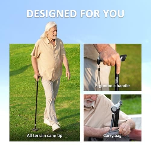 HEALTHBAZAAR Walking Stick for Men & Women - Self Standing Pivot Stick, Adjustable, Foldable Walking Sticks for Seniors & Adults with Wrist Strap, Travel Bag | TRIGRIP — view 5