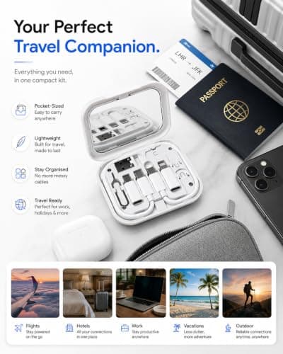ONYXX Electronics Travel Charging Cable Kit with USB-C, Micro USB & USB-A Adapters, Compatible with Lightning Devices, SIM Card Eject Tool, Compact Portable Charging Case — view 3