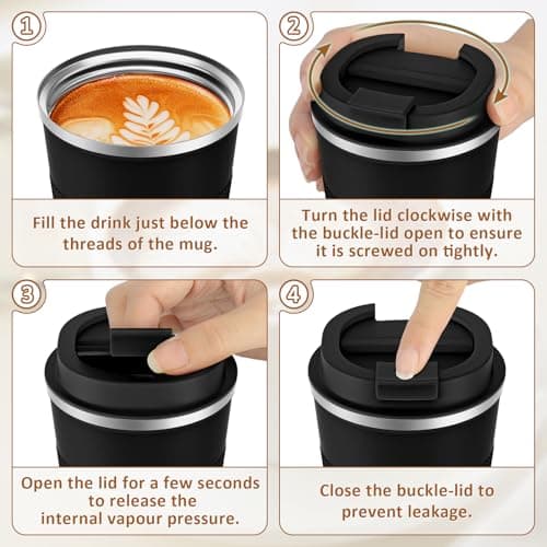 KETIEE Travel Mugs, 510ml Insulated Coffee Cup with Leakproof Lid,Reusable Coffee Cups Travel Cup,Coffee Travel Mug,Double Walled Coffee Mug,Stainless Steel thermaol Mug for Hot Cold Drinks,Black — view 6