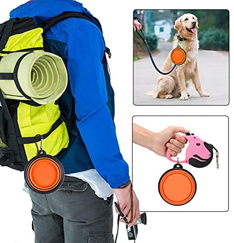 Collapsible Dog Bowl,Collapsible Dog Water Bowls for Cats Dogs, Portable Pet Feeding Watering Dish,Portable Dog Water Food Bowl with Carabiner (Small(350ML), Orange) — view 6