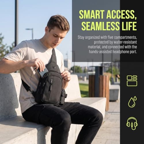 Meralo Unisex Crossbody Shoulder Bag with 5 Pockets & Headphone Port — view 6