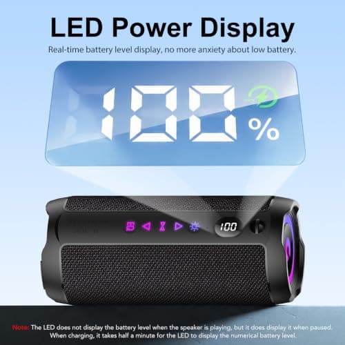 Portable Bluetooth Speaker, Bluetooth 5.4 Speaker,25W Dual Speaker with LED Display, Deep Bass, 25H Playtime, Colorful RGB Lights, IPX7 Waterproof,TWS pairing for Outdoor/Home/Party/Travel,Gift Ideas — view 5