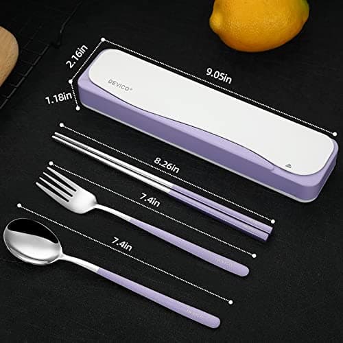 DEVICO Travel Cutlery Set, Camping Cutlery Set for 1, Portable 18/8 Stainless Steel Camping Utensils Include Fork Spoon Chopsticks (Purple) — view 3