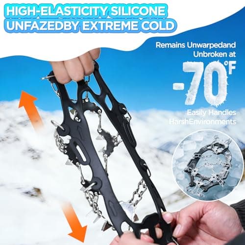 Crampons for Hiking Boots, 32 Spikes Snow Grips Ice Grippers Traction Anti-Slip Stainless Steel Spikes for Shoes and Boot, Durable Traction Crampons for Walking,Jogging, Climbing and Hiking — view 3