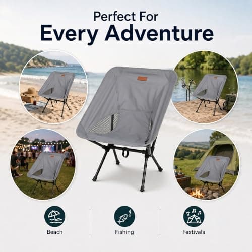 HomlyPro Folding Camping Chair, Pack of 2 - Compact & Lightweight Outdoor Chair for Adults, Comfortable Sitting, Ideal for Garden, Beach, Picnic, and Adventures (Grey) — view 6