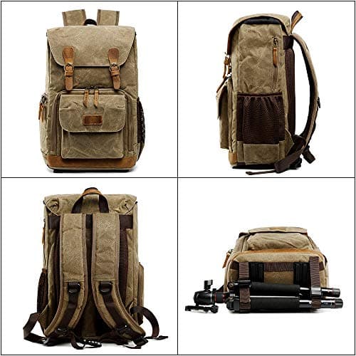 YUHAN Camera Bag, Canvas SLR DSLR Camera Backpack Large Capacity Front Open Waterproof Anti-shock Camera Rucksack Camera Travel Bag Professional Camera Lens Organizer Khaki — view 2