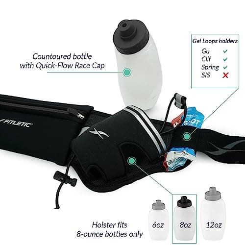 Fitletic Hydration Running Belt with Water Bottles (2x 250ml) Bum Bag with Adjustable Strap and Running Gels Holder Ideal Waist Bag for Outdoor Activities Phone Holder for Men and Women (L/XL) (Black) — view 4