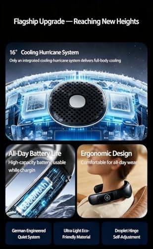 Portable Bladeless Neck Fan Black, 360° Airflow, 100 Speed Levels, 3s Quick Cool, 6000mAh Battery, LED Smart Display, Quiet USB Rechargeable Wearable Fan for Outdoor Sports & Home Use — view 4