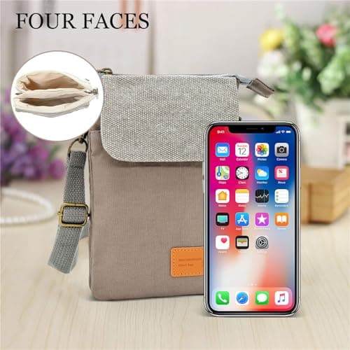 dogmoon Phone Bags for Women Crossbody, Mini Cross Body Bag with Adjustable Shoulder Strap, Cross Body Bag, Zipper Phone Bag, Lightweight Small Canvas Crossbody Phone Bag(light Gray) — view 6