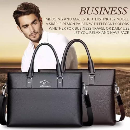 LOCOERDAISHU Genuine Leather Laptop Briefcase Messenger Bag for Men, 14 Inch Laptop Shoulder Bag, Business Travel Crossbody Satchel, Office Work Computer Case with Adjustable Strap (Brown) — view 2