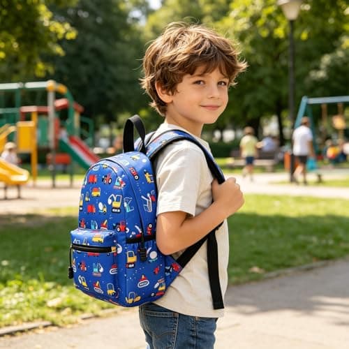 HATFRYF Kids Backpack, Preschool Toddler Backpack, Boys Girl Kindergarten Canvas Rucksack, Cute Backpacks School Bag, Holiday Travel Bookbag Outdoor Daypack for 3-6 Year Old (Engineering Vehicle) — view 6