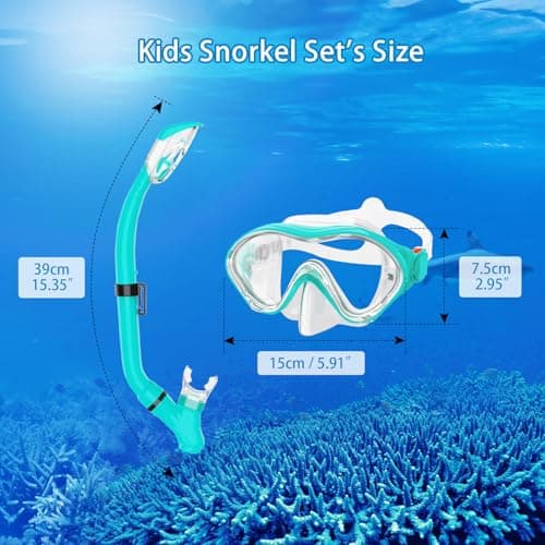 Snorkeling Gear for Kids with Foldable Silicone Full Dry Snorkel, Kids Snorkel Set Anti Leak Youth Junior Snorkeling Package Diving Mask Soft Tube with Mesh Bag Swimming Goggles, Water Green — view 5