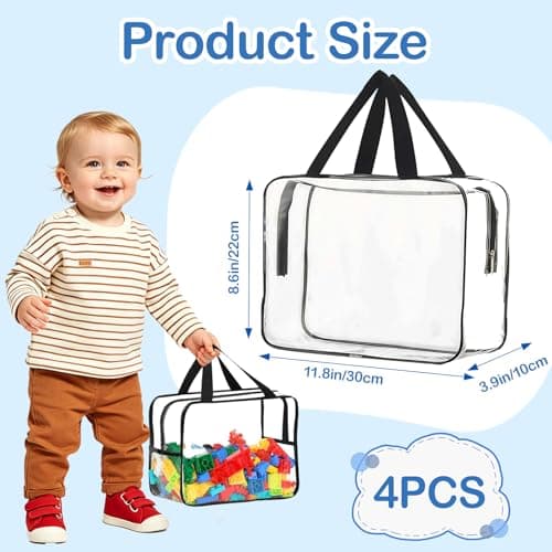 Toy Storage Bags, 4 Pcs Clear PVC Toy Storage Bags, Clear PVC Toys Organiser Bag with Handle Reusable Waterproof Travel Case Pouch for Building Blocks Puzzle Balls Pretend Play Toys(30x20x10cm) — view 2