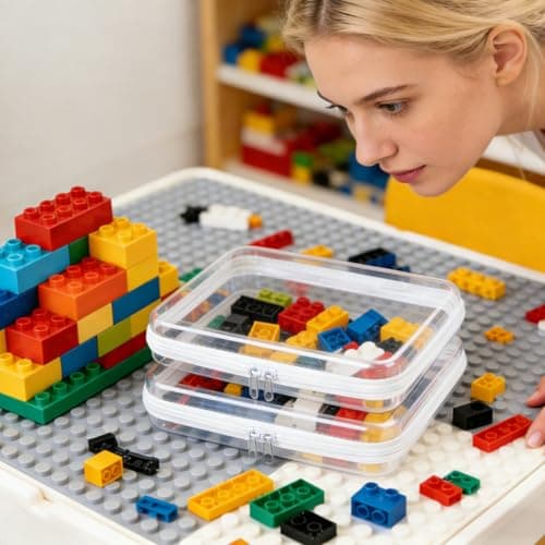 2 PCS Toy Storage Bags with Zipper Hard Shell Clear Zip Bags for Toys Travel Waterproof & Double Zipper Plastic Kids Storage Toy Bag for Board Games, Toiletries, Building Blocks, Puzzles - 25x20x5cm — view 4