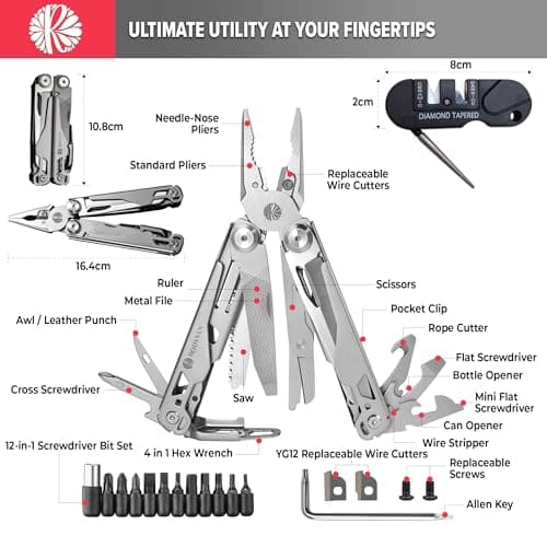 RODYVAN Multitools, 19-in-1 Stainless Steel Multi Tool Pliers with Scissors, Screwdriver Set, Bottle Opener, Survival Camping Accessories. Gift for Men Dad. DIY Tool kit for Outdoor Activities — view 2