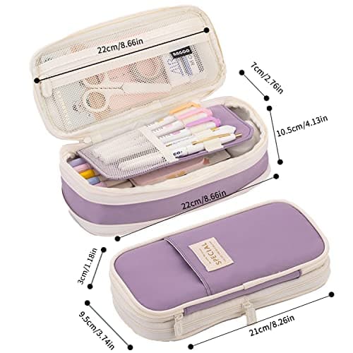 GALER Big Capacity Pencil Case, Large Pencil Case Cute Pencil Pouch Aesthetic Stationery Pen Bag Secondary School Essentials Supplies for Teen Girls Preppy (Light Blue) — view 3