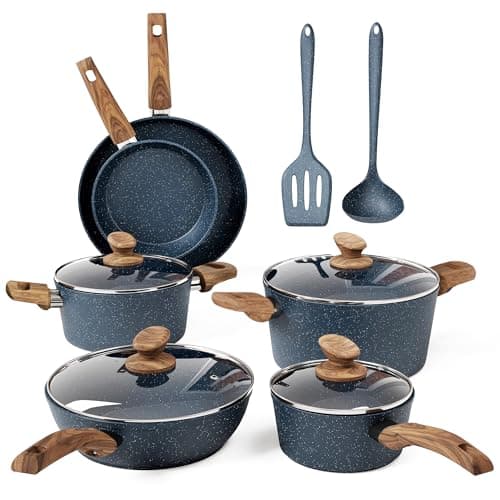 Kitchen Academy 12 Pieces Nonstick Pots and Pans Set, Cookware Set Blue
