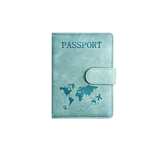 StoneMaxi RFID Blocking Passport Holder Travel Wallet PU Leather British Passport Cover with Card Cash Slots Waterproof Travel Document Case for Men Women (Magnetic - Light Blue)