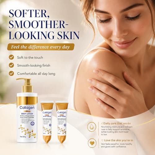 Collagen Body Lotion 300g with 2 x 30g Hand Cream, Firming Body Lotion and Collagen Cream for Skin Tightening, Fast Absorbing Moisturiser for Dry Rough Skin, Hands and Daily Body Care — view 5