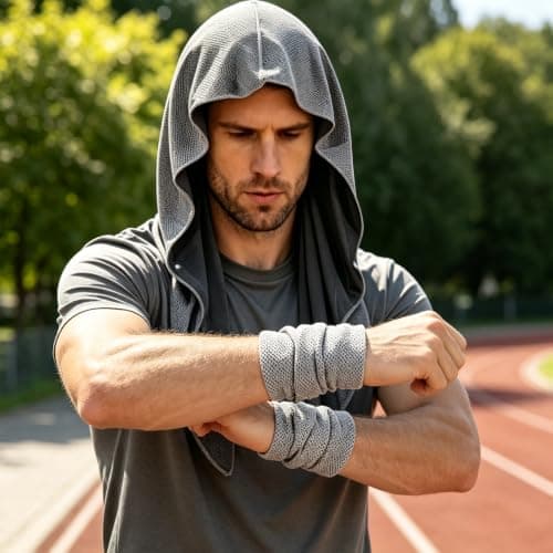 ZPSCXQ Cooling Towel Hooded Towel Adults 4-Piece Set with Ice Towel and Cooling Wrist Bands, Heat Management for Outdoor Sports and Intense Workouts, size 65 x 30 cm and 26.5 x 21.5 cm — view 5