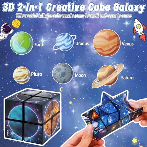 6 7 8 9 10 11 Year Old Boy Gifts: Infinity Cubes Toys for Kids Age 8-12 Birthday Presents for Girls Boys Autism Travel Magic Cube for Children Space Solar System Fidget Puzzles Smart Games Toy — view 3