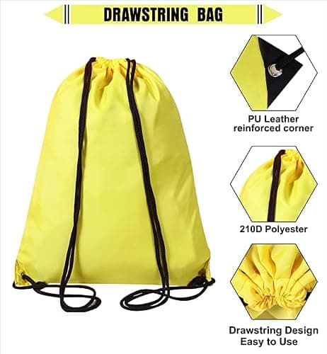 WFX Drawstring Gym Bag 2PCS String Bags Gym Sack Backpack PE Bags for Women Men Trainer Swimming Bag Travel Beach School Holidays Suitable for Sports,kids,Boys,Girls (Yellow 1pc) — view 2