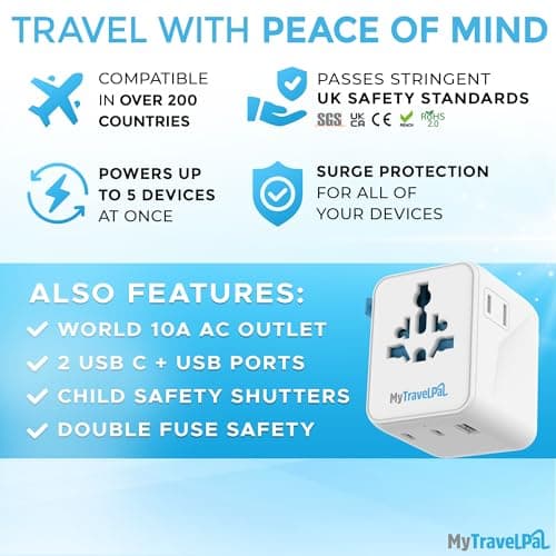 MyTravelPal Mini Universal Travel Adapter 2 x USB C | UK Safety Standards — view 2