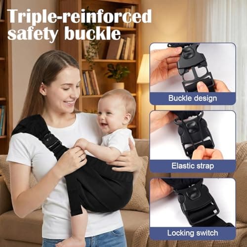 AYESY Baby Carrier, Portable Toddler Sling Carrier with Adjustable Thick Shoulder Straps, Soft Baby Sling for Newborn Up to 3-24 Months, Breathable and Comfortable(Black) — view 4